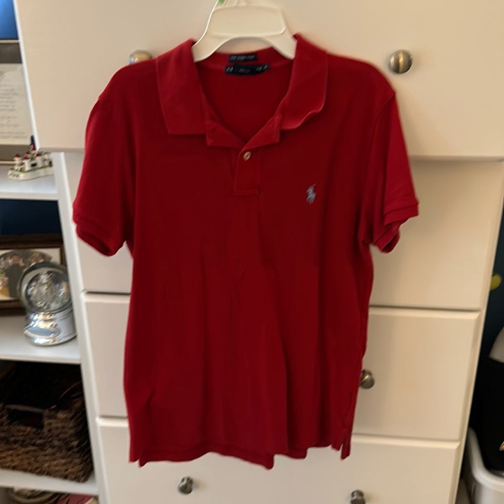 Women XL Red Ralph Lauren polo. Skinny fit. Light blue horse.
